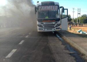Tahmeed Bus with 42 passengers on-board catches fire at Voi along Nairobi – Mombasa Highway