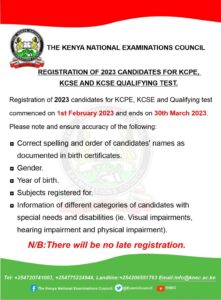 KNEC Directs New Guidelines to Candidates Registration 2023