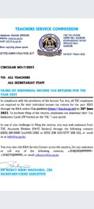 TSC Circular to Teachers On Filing of Individual Income TAX Returns For the Year 2022